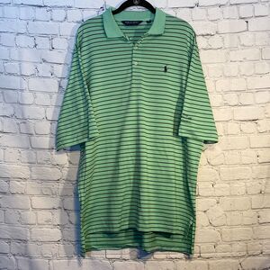 Vintage Polo Golf by Ralph Lauren Mint Green w Navy Stripes Short Sleeve Size L